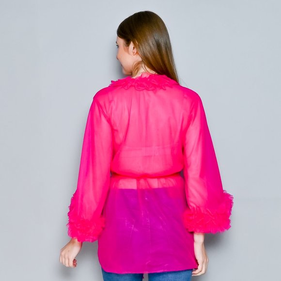 AMANDA UPRICHARD Pink Sheer Mesh Ruffle Robe - Picture 5 of 7